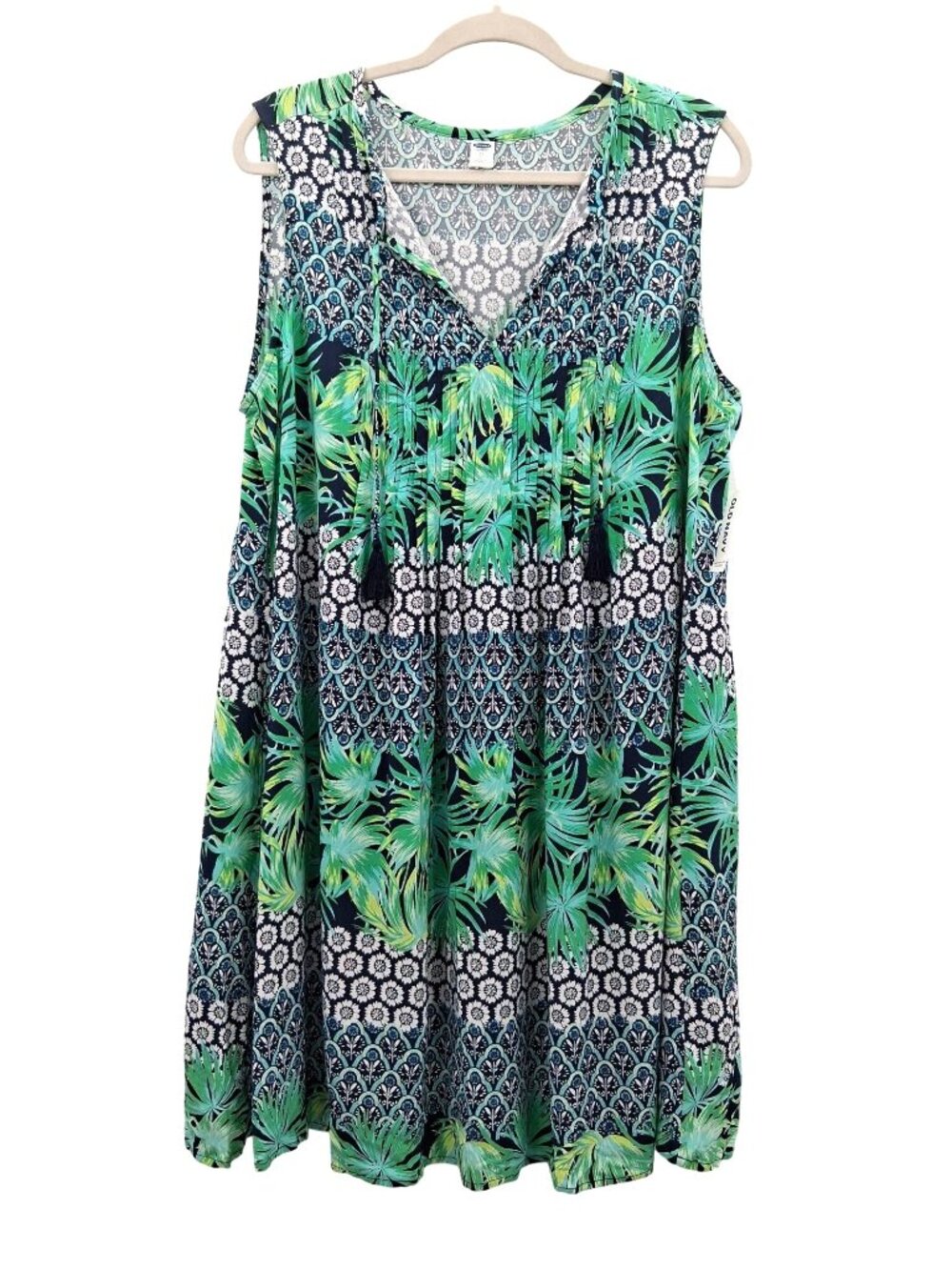 Old Navy Sleeveless Tropical Print Dress Size XL Rayon Blue & Green NWT Pintuck